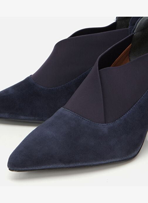 Kadın Süet Deri Lacivert Streç Detaylı İnce Topuklu Stiletto 01AYH315480A680 - Görsel 4