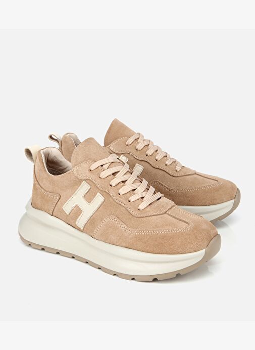 Kadın Süet Deri Bej Kalın Tabanlı Comfort Spor Ayakkabı 01AYH315710A310 - Görsel 3