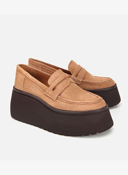 Kadın Süet Deri Taba Dolgu Topuklu Günlük Loafer 01AYH315720A340 - Görsel 3