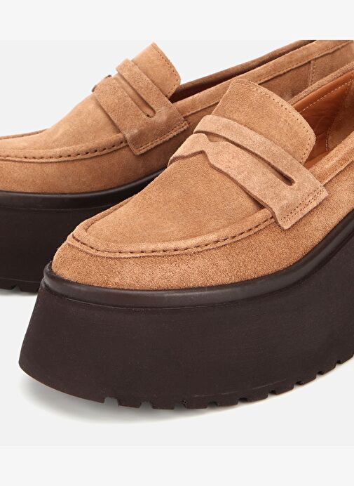 Kadın Süet Deri Taba Dolgu Topuklu Günlük Loafer 01AYH315720A340 - Görsel 4