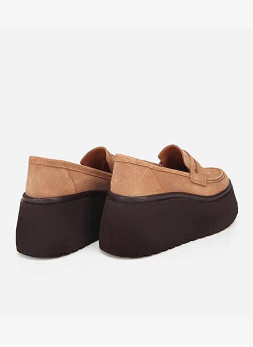 Kadın Süet Deri Taba Dolgu Topuklu Günlük Loafer 01AYH315720A340 - Görsel 5