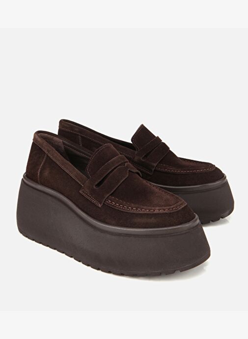 Kadın Süet Deri Kahverengi Dolgu Topuklu Günlük Loafer 01AYH315720A480 - Görsel 3