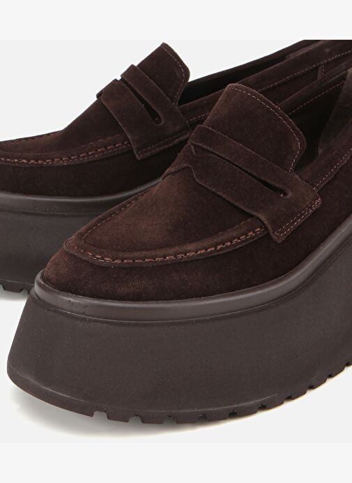 Kadın Süet Deri Kahverengi Dolgu Topuklu Günlük Loafer 01AYH315720A480 - Görsel 4