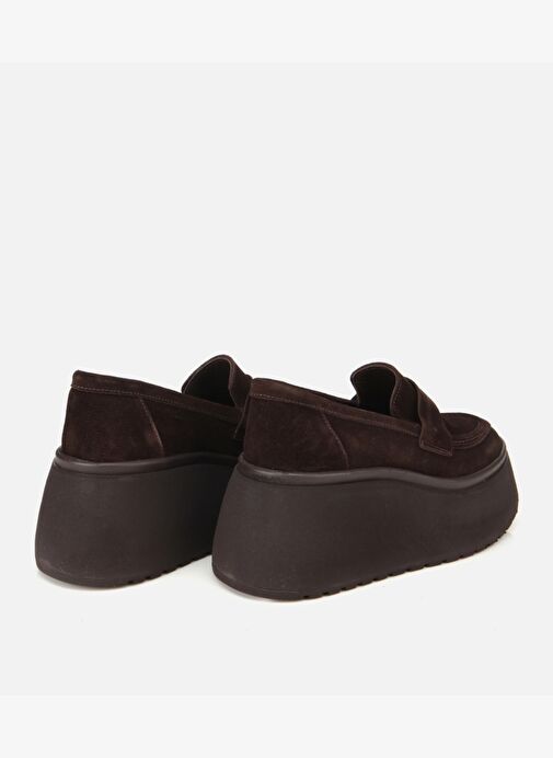 Kadın Süet Deri Kahverengi Dolgu Topuklu Günlük Loafer 01AYH315720A480 - Görsel 5