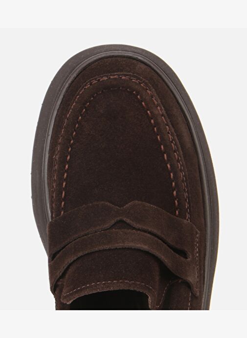 Kadın Süet Deri Kahverengi Dolgu Topuklu Günlük Loafer 01AYH315720A480 - Görsel 6
