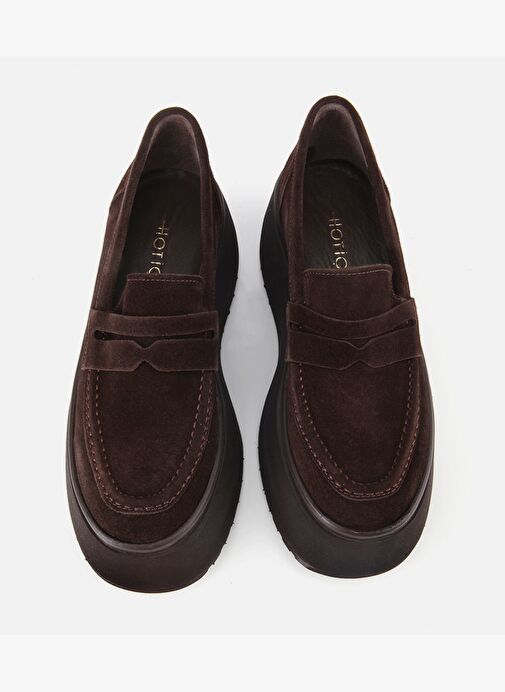 Kadın Süet Deri Kahverengi Dolgu Topuklu Günlük Loafer 01AYH315720A480 - Görsel 7