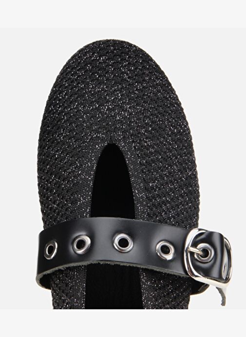 Kadın Siyah Örgü Detaylı Mary Jane Kemerli Babet 01AYH316560A100 - Görsel 5