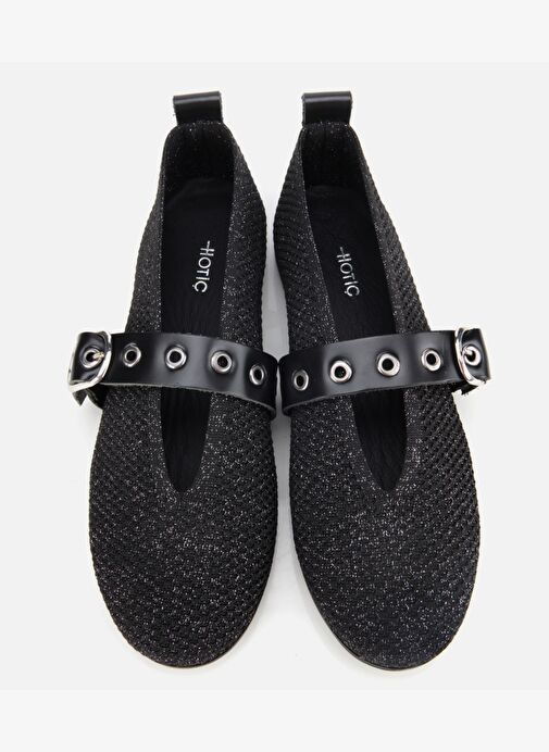 Kadın Siyah Örgü Detaylı Mary Jane Kemerli Babet 01AYH316560A100 - Görsel 6