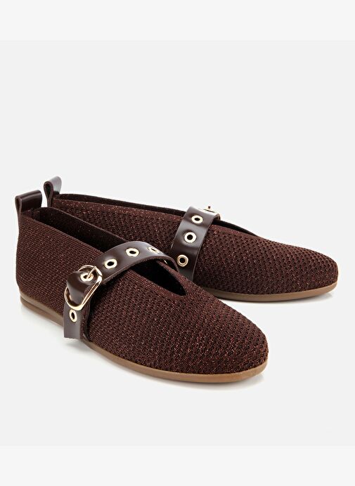 Kadın Kahverengi Örgü Detaylı Mary Jane Kemerli Babet 01AYH316560A480 - Görsel 3