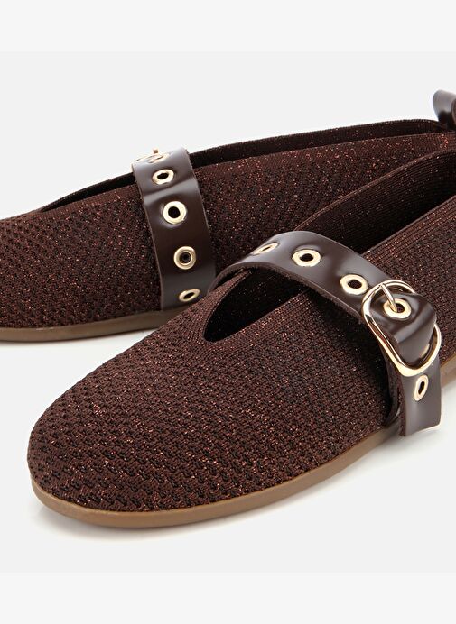 Kadın Kahverengi Örgü Detaylı Mary Jane Kemerli Babet 01AYH316560A480 - Görsel 4