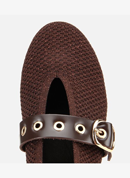 Kadın Kahverengi Örgü Detaylı Mary Jane Kemerli Babet 01AYH316560A480 - Görsel 6