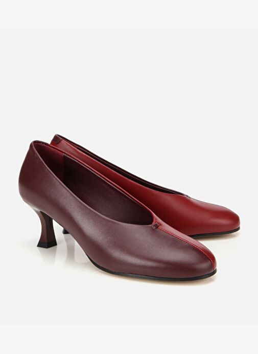 Kadın Deri Bordo Vişne İki Renkli İnce Topuklu Stiletto 01AYH316590A787 - Görsel 3