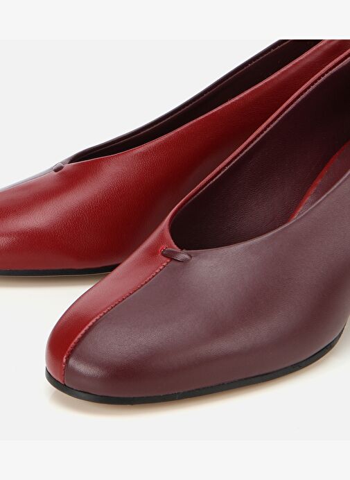 Kadın Deri Bordo Vişne İki Renkli İnce Topuklu Stiletto 01AYH316590A787 - Görsel 4
