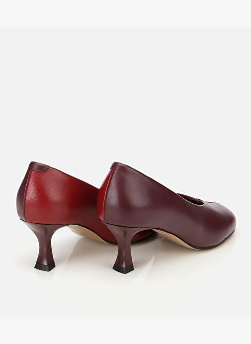 Kadın Deri Bordo Vişne İki Renkli İnce Topuklu Stiletto 01AYH316590A787 - Görsel 5