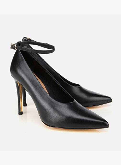 Kadın Deri Siyah Bilekten Bağlamalı Gold Detaylı Yüksek Topuklu Stiletto 01AYH316600A100 - Görsel 3