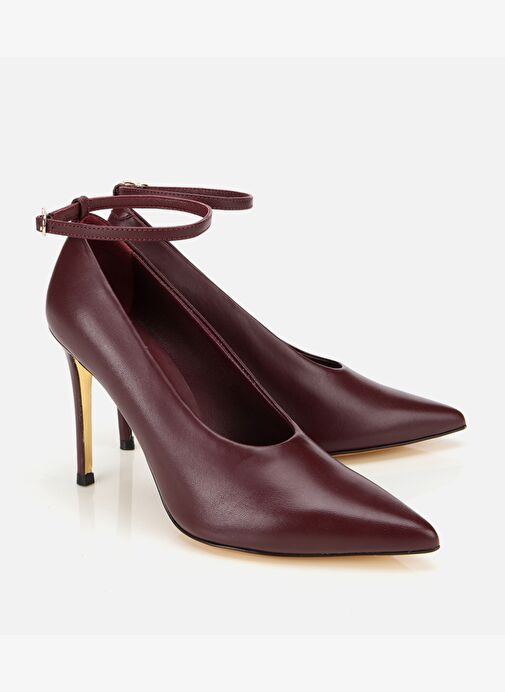 Kadın Deri Bordo Bilekten Bağlamalı Gold Detaylı Yüksek Topuklu Stiletto 01AYH316600A788 - Görsel 3