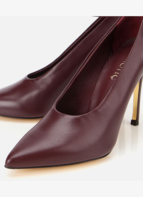 Kadın Deri Bordo Bilekten Bağlamalı Gold Detaylı Yüksek Topuklu Stiletto 01AYH316600A788 - Görsel 4