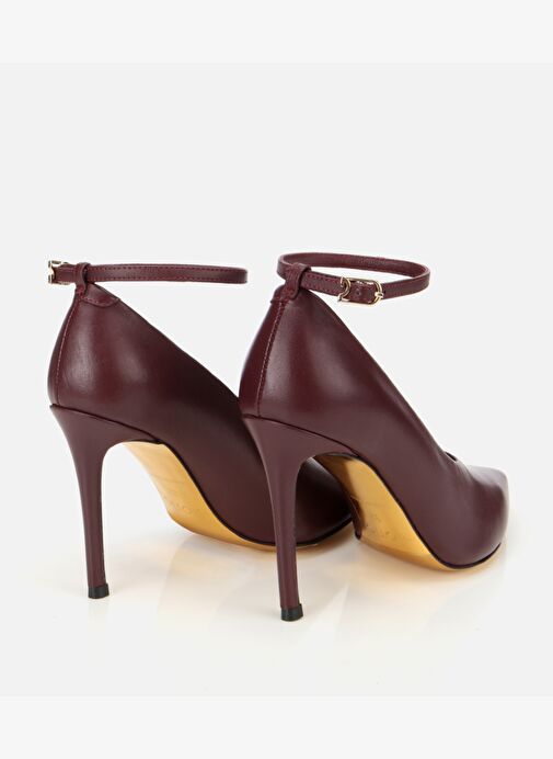 Kadın Deri Bordo Bilekten Bağlamalı Gold Detaylı Yüksek Topuklu Stiletto 01AYH316600A788 - Görsel 5