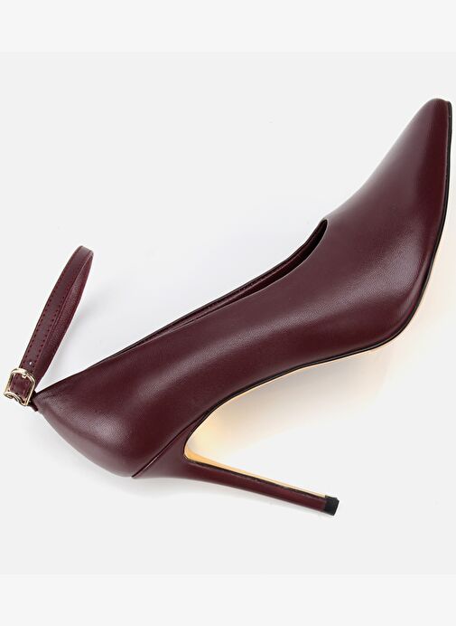 Kadın Deri Bordo Bilekten Bağlamalı Gold Detaylı Yüksek Topuklu Stiletto 01AYH316600A788 - Görsel 7