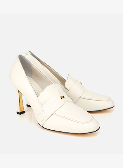 Kadın Deri Ekru Yumuşak Dokulu Gold Detaylı Topuklu Stiletto 01AYH316610A400 - Görsel 3