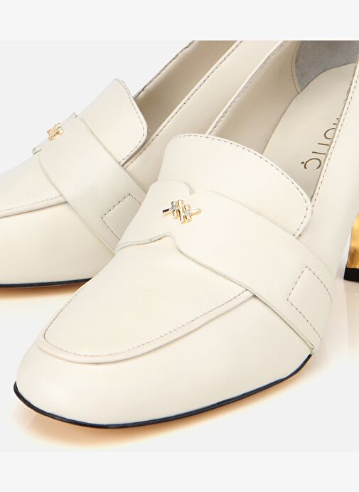 Kadın Deri Ekru Yumuşak Dokulu Gold Detaylı Topuklu Stiletto 01AYH316610A400 - Görsel 4