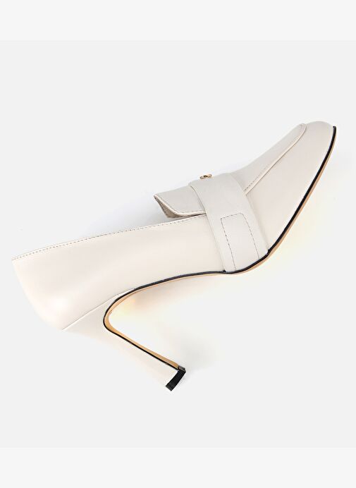 Kadın Deri Ekru Yumuşak Dokulu Gold Detaylı Topuklu Stiletto 01AYH316610A400 - Görsel 7