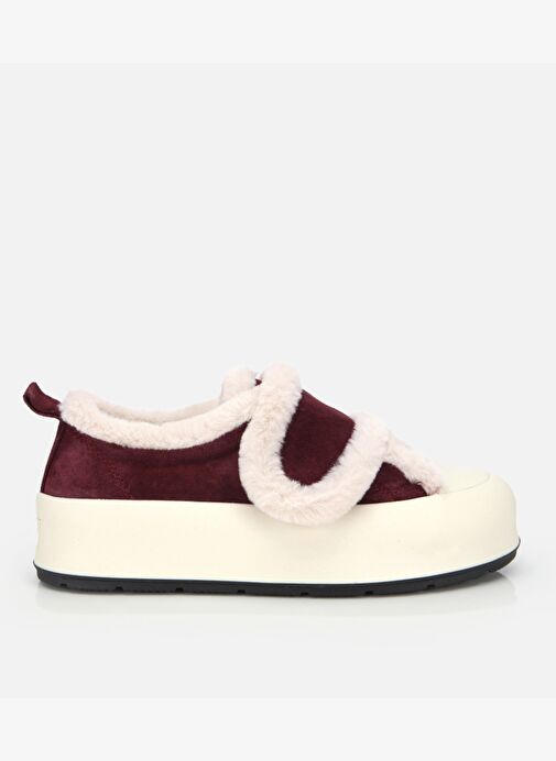 Kadın Süet Deri Bordo İçi Kürklü Kalın Bantlı Spor Ayakkabı 01AYH316800A780 - Görsel 2