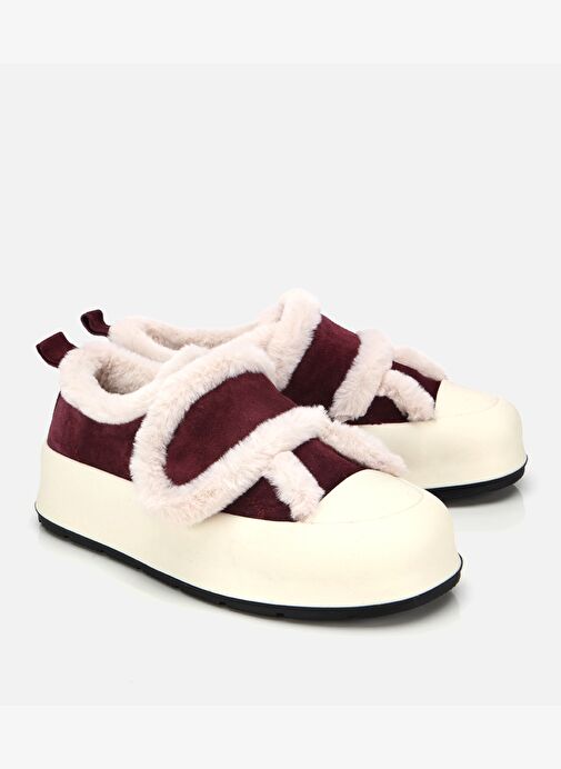 Kadın Süet Deri Bordo İçi Kürklü Kalın Bantlı Spor Ayakkabı 01AYH316800A780 - Görsel 3