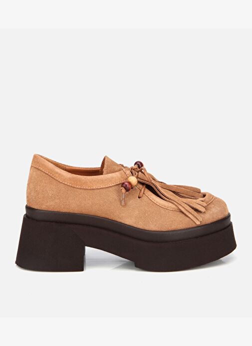 Kadın Süet Deri Taba Püskül Detaylı Kalın Tabanlı Günlük Loafer 01AYH316840A370 - Görsel 2