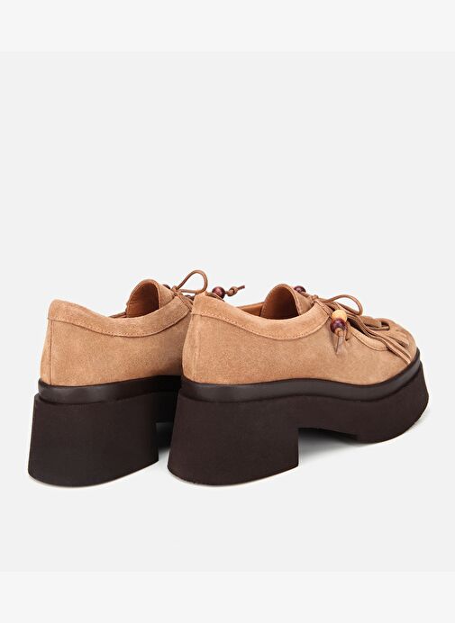 Kadın Süet Deri Taba Püskül Detaylı Kalın Tabanlı Günlük Loafer 01AYH316840A370 - Görsel 5