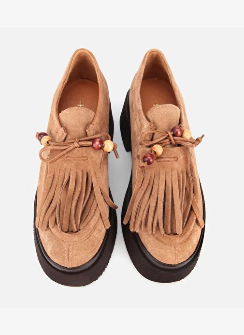 Kadın Süet Deri Taba Püskül Detaylı Kalın Tabanlı Günlük Loafer 01AYH316840A370 - Görsel 7