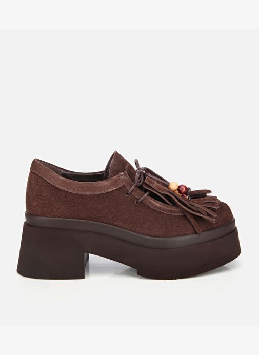 Kadın Süet Deri Kahverengi Püskül Detaylı Kalın Tabanlı Günlük Loafer 01AYH316840A480 - Görsel 2