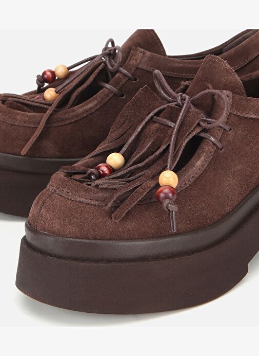 Kadın Süet Deri Kahverengi Püskül Detaylı Kalın Tabanlı Günlük Loafer 01AYH316840A480 - Görsel 4