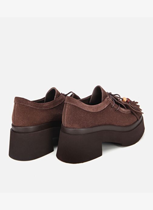 Kadın Süet Deri Kahverengi Püskül Detaylı Kalın Tabanlı Günlük Loafer 01AYH316840A480 - Görsel 5