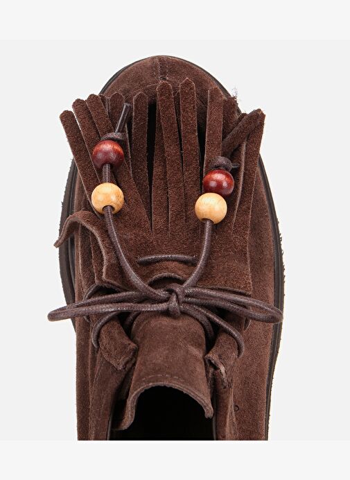 Kadın Süet Deri Kahverengi Püskül Detaylı Kalın Tabanlı Günlük Loafer 01AYH316840A480 - Görsel 6