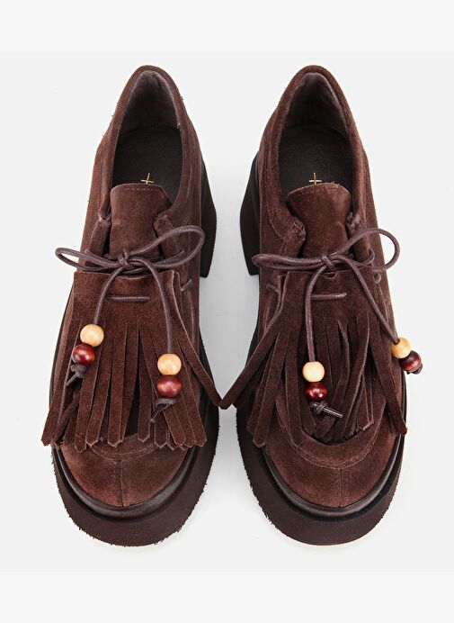 Kadın Süet Deri Kahverengi Püskül Detaylı Kalın Tabanlı Günlük Loafer 01AYH316840A480 - Görsel 7