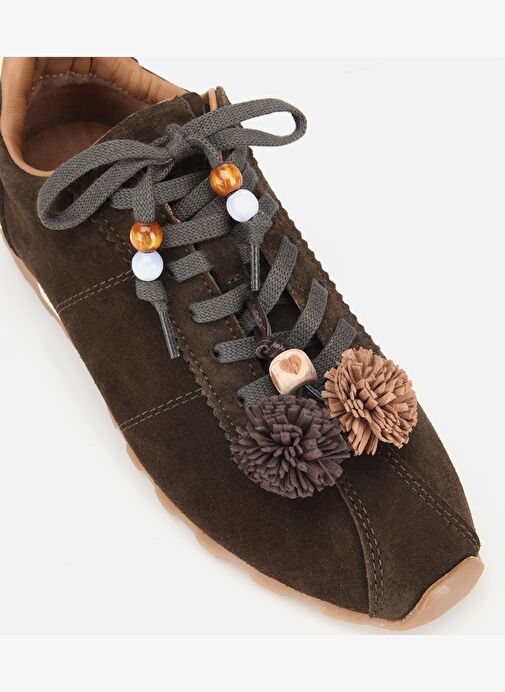 Kadın Süet Deri Haki Aksesuar Detaylı Spor Ayakkabı 01AYH316980A880 - Görsel 3