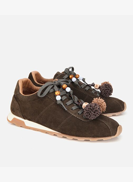 Kadın Süet Deri Haki Aksesuar Detaylı Spor Ayakkabı 01AYH316980A880 - Görsel 4