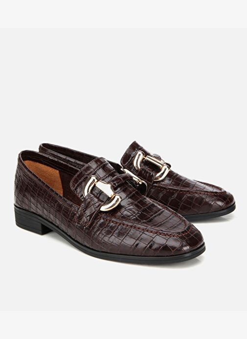 Kadın Deri Kahverengi Kroko Baskılı Klasik Loafer 01AYH317590A480 - Görsel 3