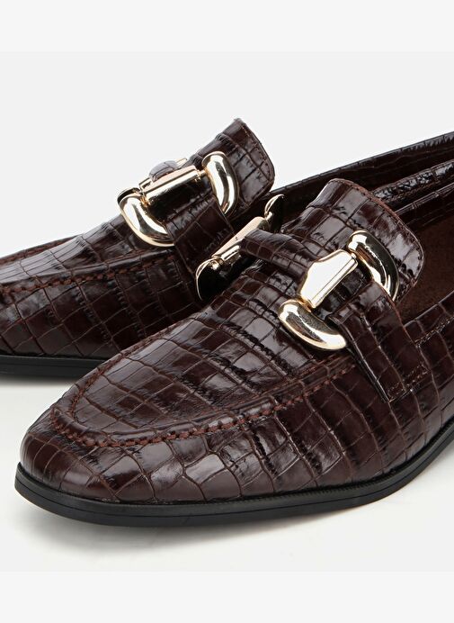 Kadın Deri Kahverengi Kroko Baskılı Klasik Loafer 01AYH317590A480 - Görsel 4