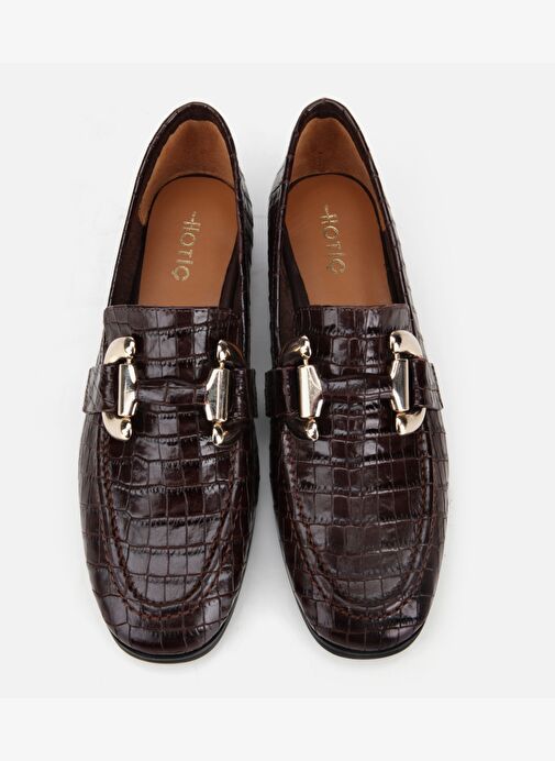 Kadın Deri Kahverengi Kroko Baskılı Klasik Loafer 01AYH317590A480 - Görsel 7