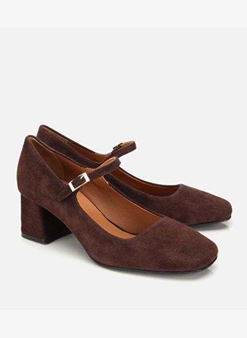 Kadın Süet Deri Mary Jane Kahverengi Kalın Topuklu Ayakkabı 01AYH317660A480 - Görsel 3