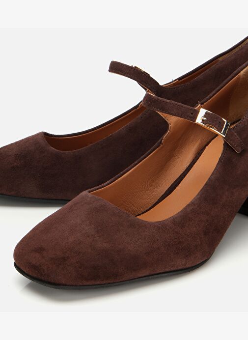 Kadın Süet Deri Mary Jane Kahverengi Kalın Topuklu Ayakkabı 01AYH317660A480 - Görsel 4