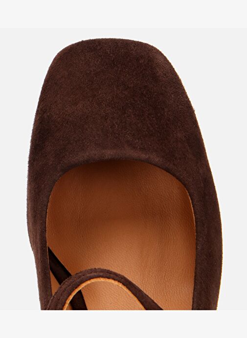 Kadın Süet Deri Mary Jane Kahverengi Kalın Topuklu Ayakkabı 01AYH317660A480 - Görsel 6