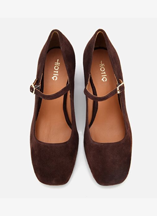 Kadın Süet Deri Mary Jane Kahverengi Kalın Topuklu Ayakkabı 01AYH317660A480 - Görsel 7