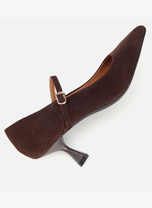 Kadın Süet Deri Mary Jane Kahverengi İnce Bantlı Stiletto 01AYH317710A480 - Görsel 7