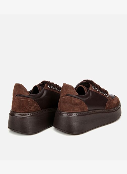 Kadın Deri Kahverengi Bağcık Detaylı Kalın Tabanlı Spor Ayakkabı 01AYH317820A480 - Görsel 5