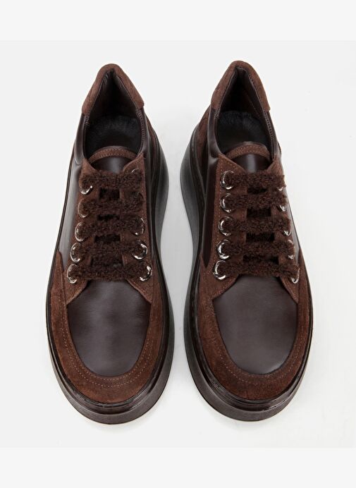 Kadın Deri Kahverengi Bağcık Detaylı Kalın Tabanlı Spor Ayakkabı 01AYH317820A480 - Görsel 7