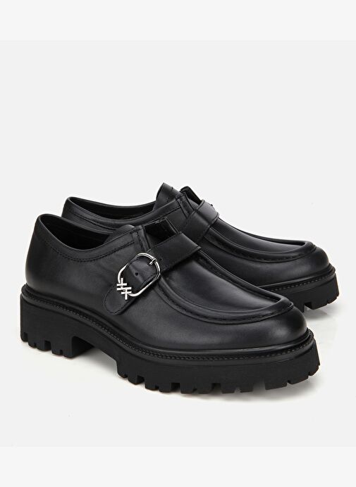 Kadın Deri Siyah Tokalı Kalın Tabanlı Günlük Loafer 01AYH318350A100 - Görsel 4