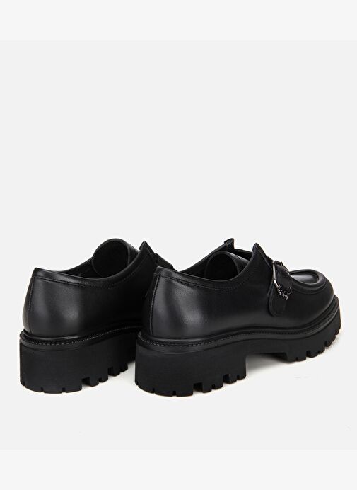Kadın Deri Siyah Tokalı Kalın Tabanlı Günlük Loafer 01AYH318350A100 - Görsel 6
